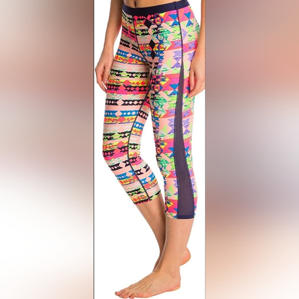 TYR Neon Boca Chica Aerial Splice Mesh 3/4 Swim Tights S 4-6 Like New Quick Dry